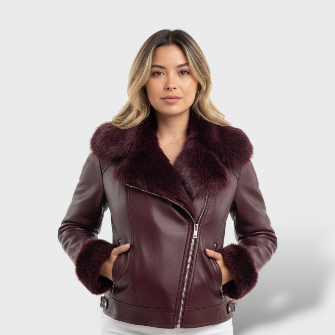Chaqueta Cuero Vintage Cuello Peluche, abrigo de invierno | Moda Acosta