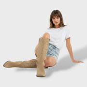 Botas Cowboy Altas Mujer de Ante Bordadas, botas de moda, vista lateral | Moda Acosta