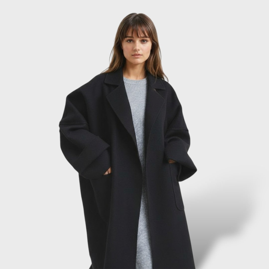 Abrigo Largo Mujer de Lana Oversize, abrigo de invierno, detalle de tela | Moda Acosta