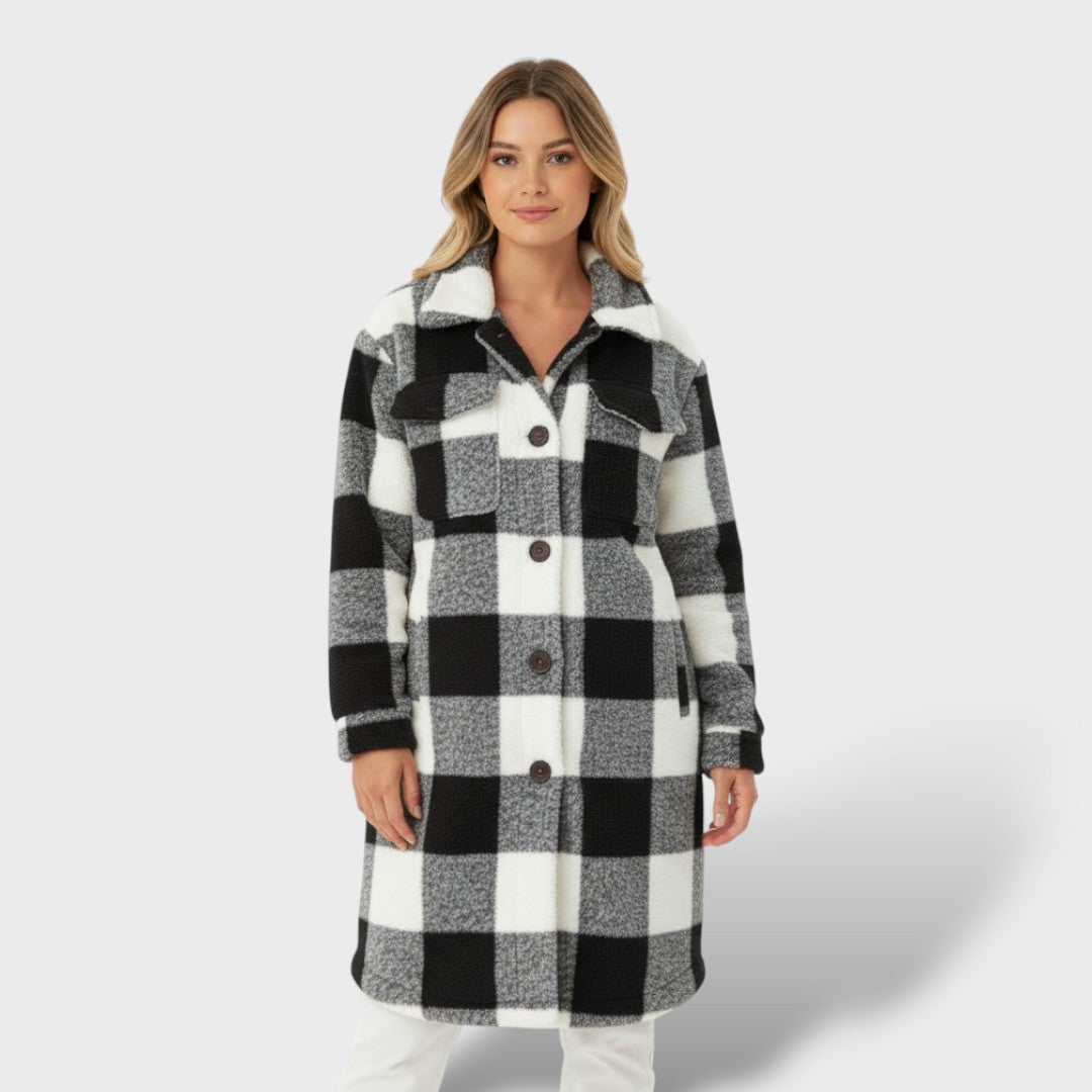 Abrigo Femenino Oversized Cálido Elegante, abrigo de invierno, detalle de tela | Moda Acosta