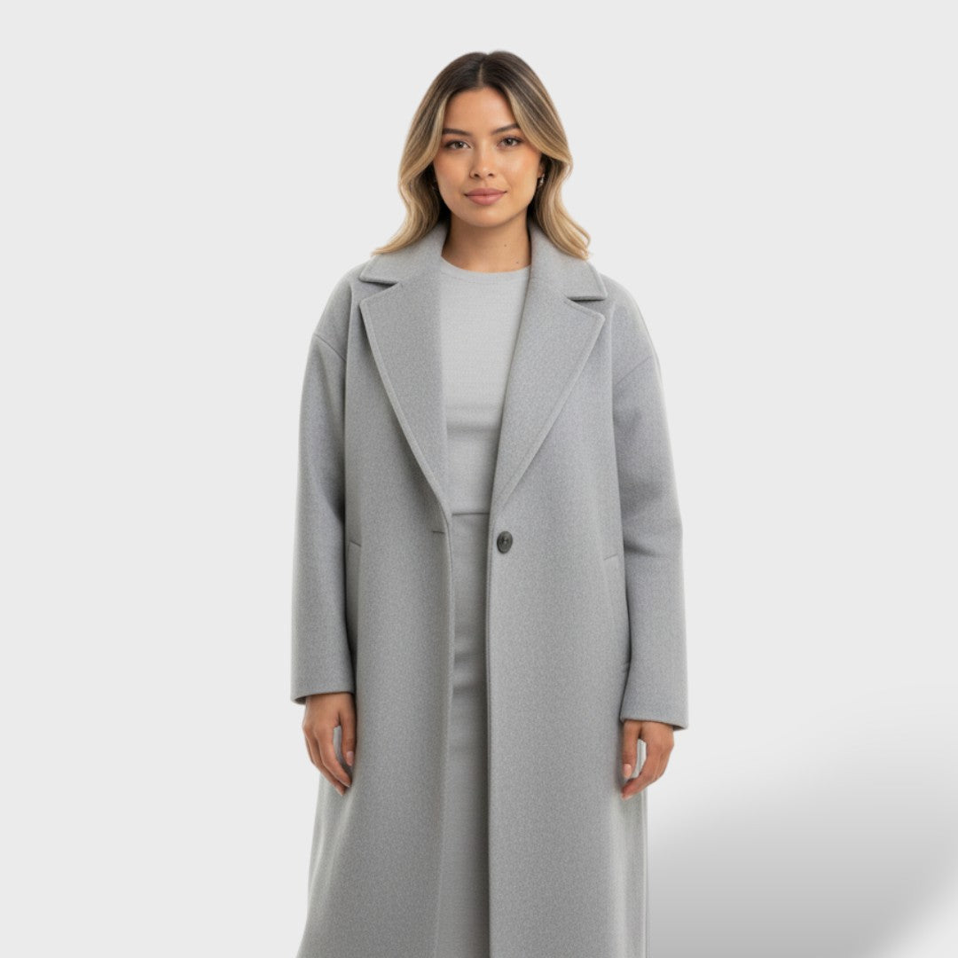 Abrigo Femenino Oversized Largo de Invierno, abrigo de invierno, detalle de tela | Moda Acosta