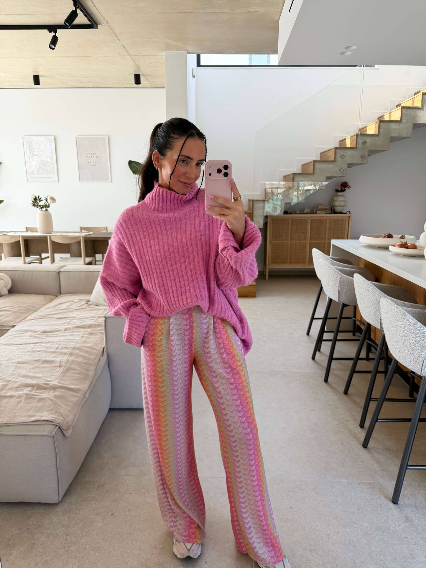 Gemusterte Stoffhose - Rosa