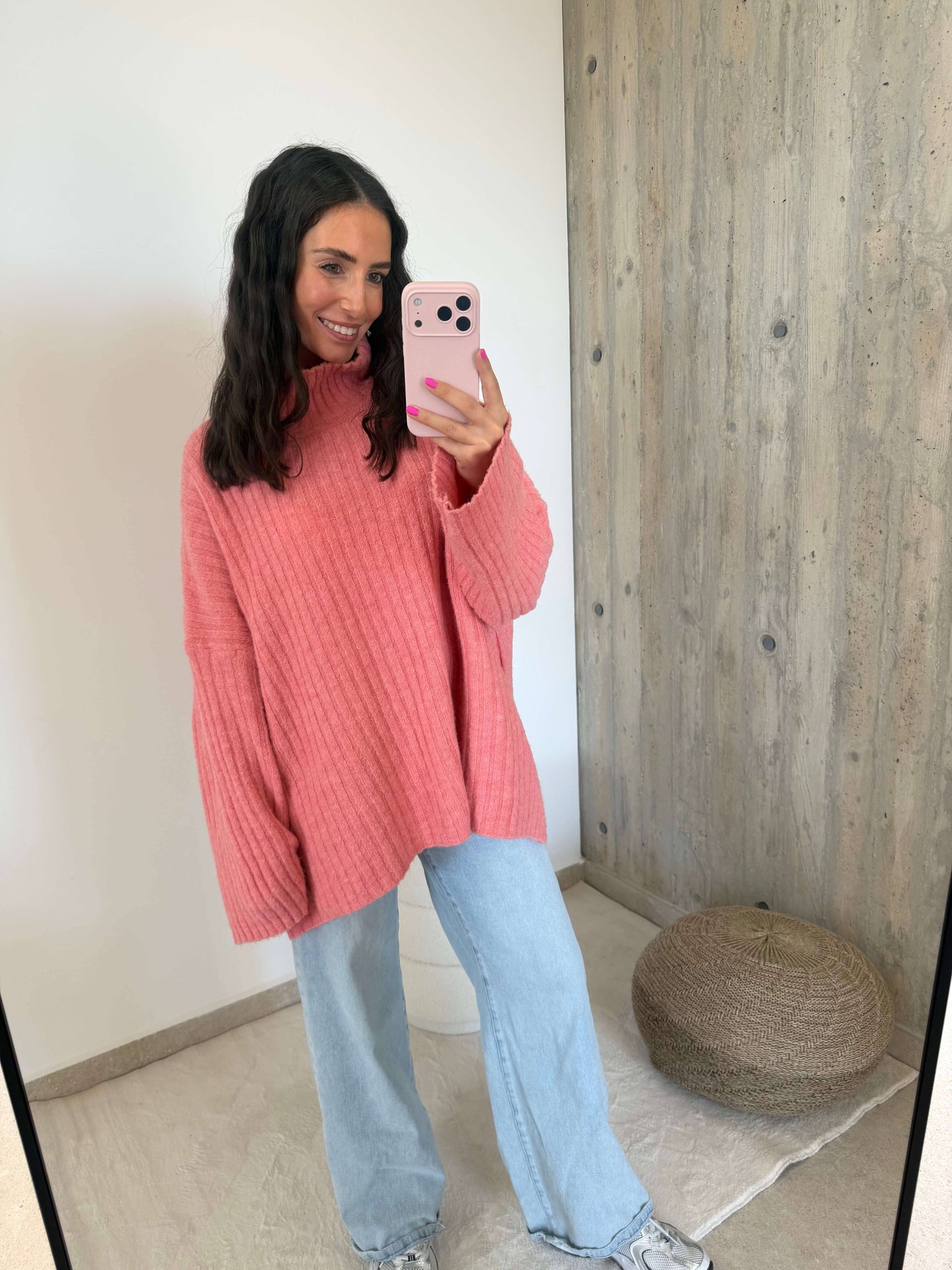 Gerippter Strickpullover in Apricot