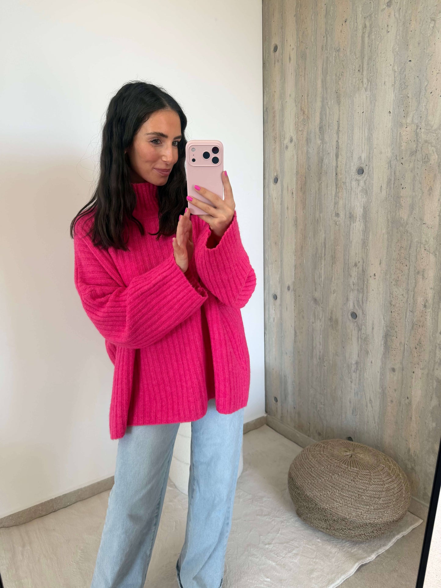 Gerippter Strickpullover in Pink