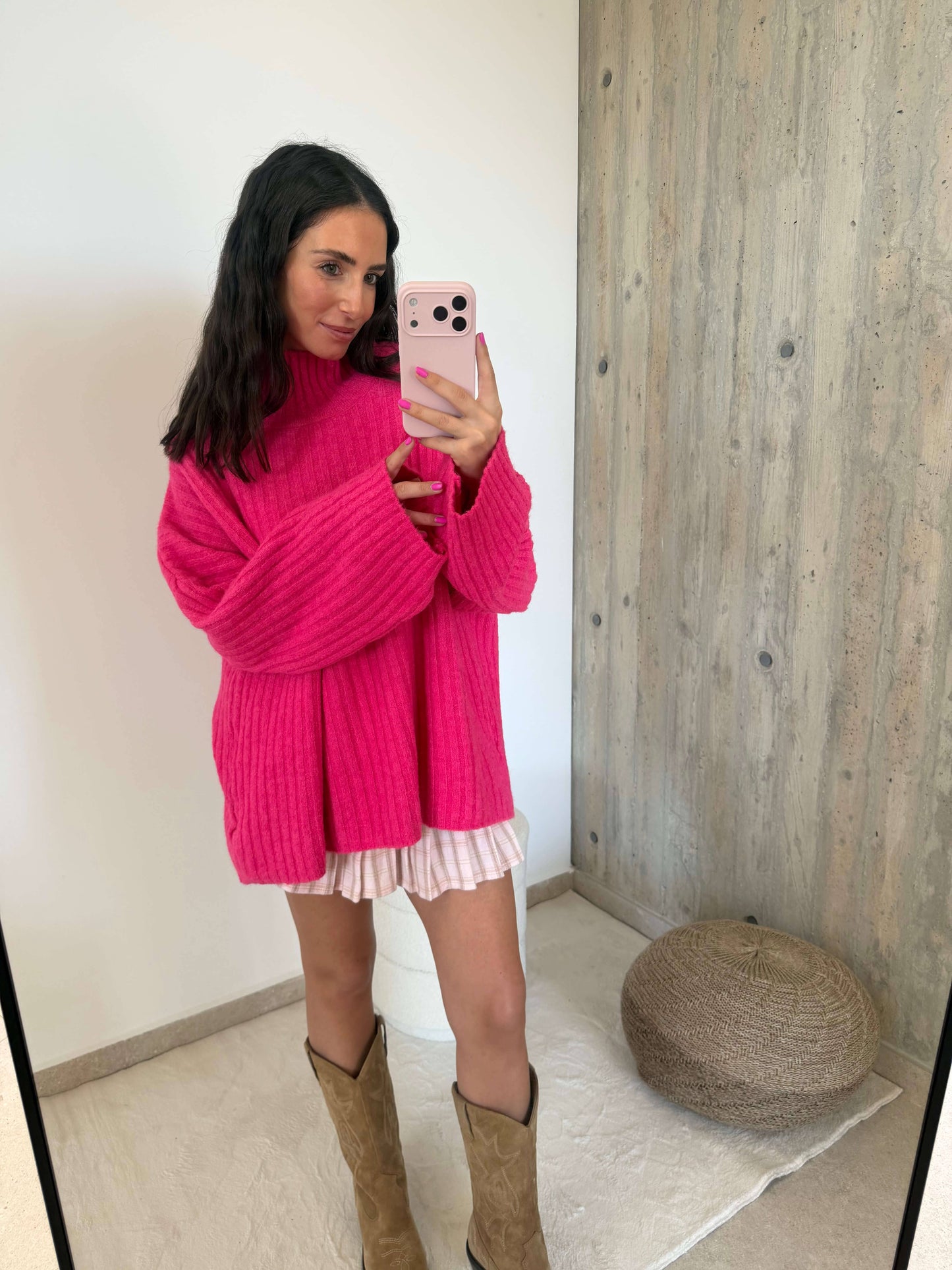 Gerippter Strickpullover in Pink