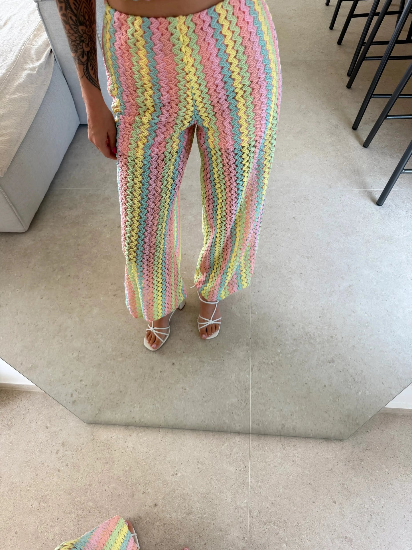 Häkelhose mit Streifen - Rosa