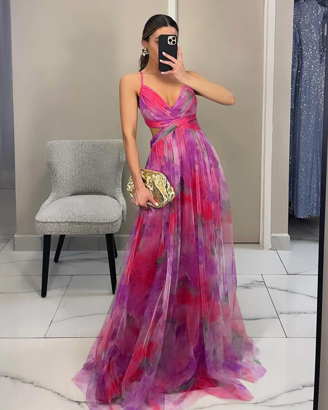 Vestido Alba Dorata – Collezione Venecia, vestido elegante, vista lateral | Moda Acosta