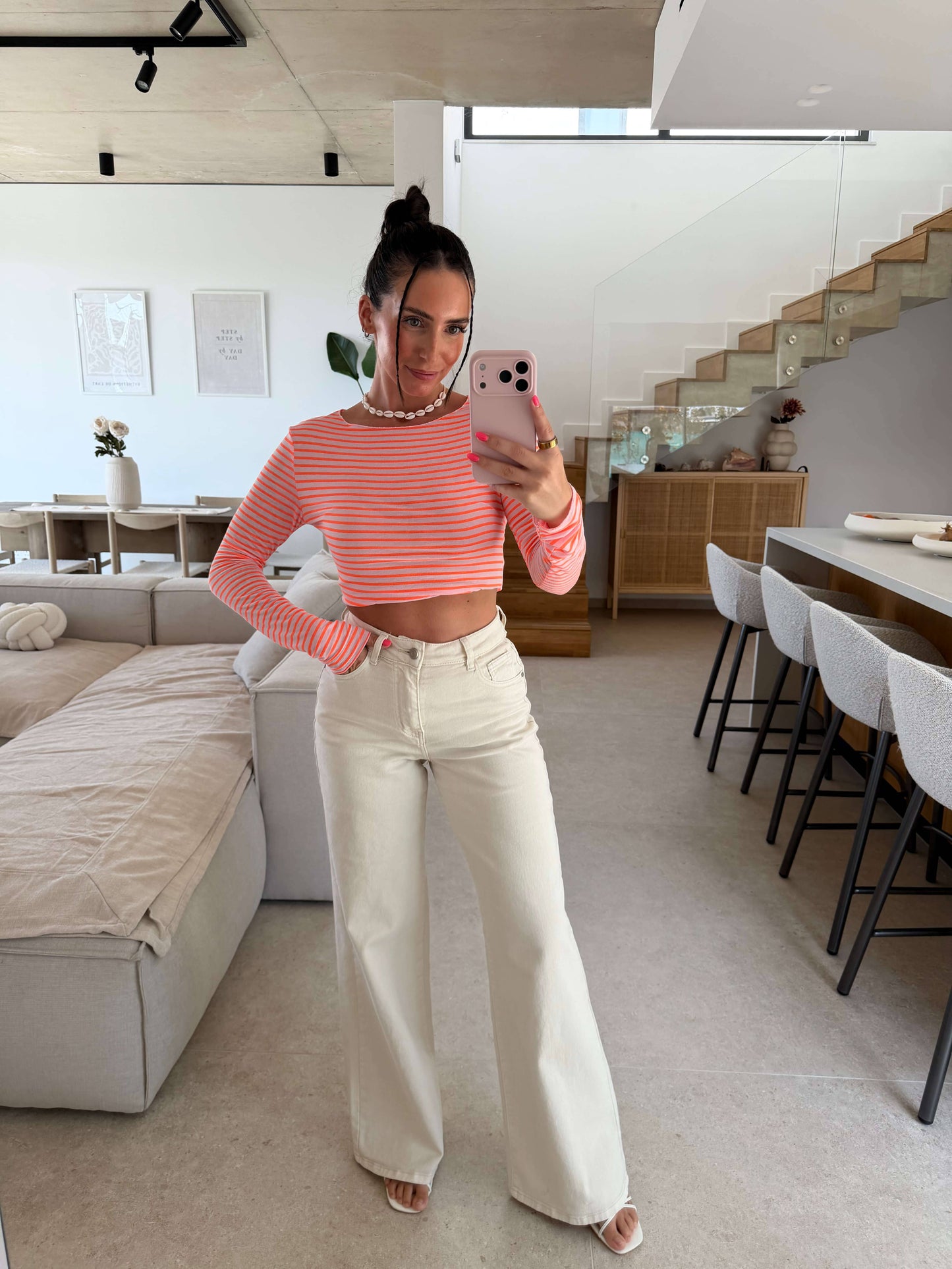 Jeans Wide Leg - Beige