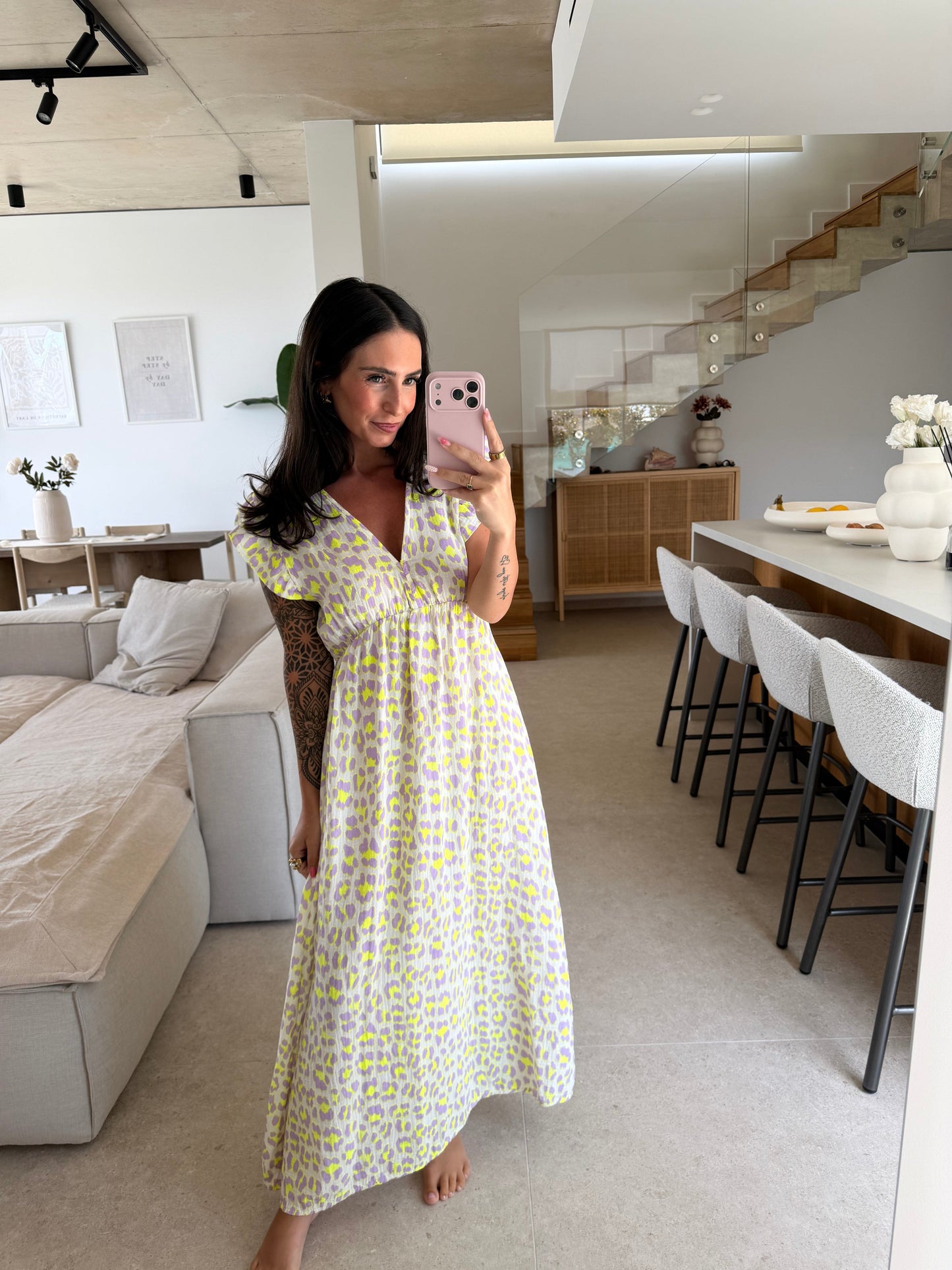 Kleid mit Leo-Print – Flieder