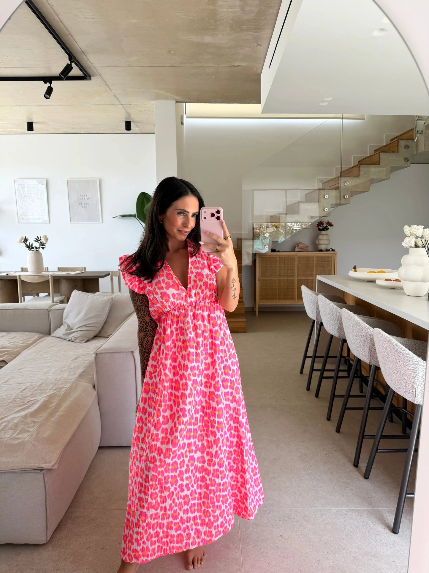 Kleid mit Leo-Print – Pink