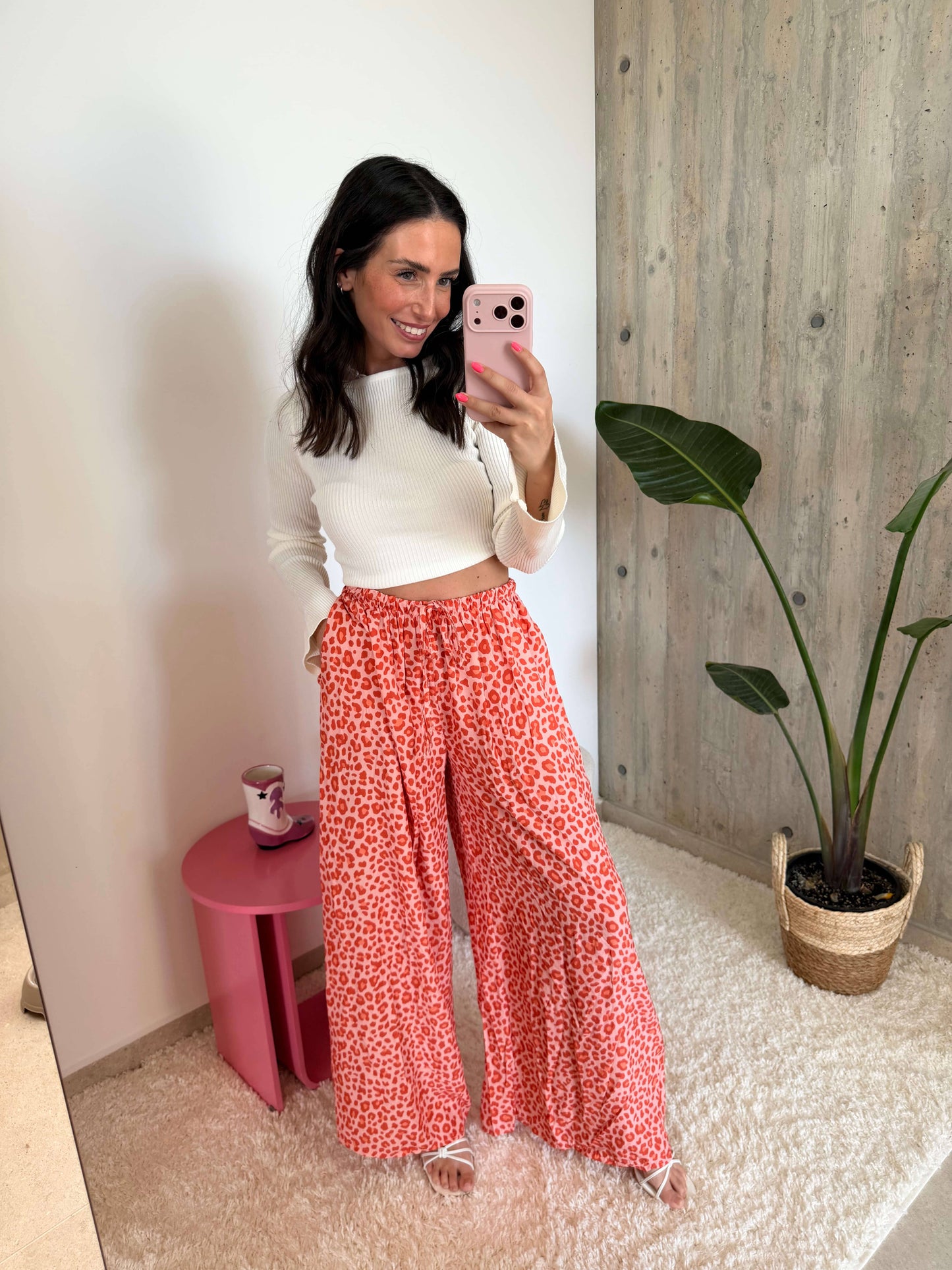Leoprint Schlabberhose – Apricot