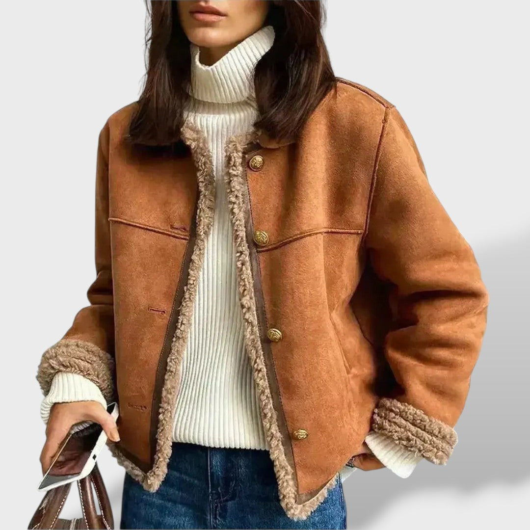 Lucía | Chaqueta lana mujer, abrigo de invierno, detalle de tela | Moda Acosta