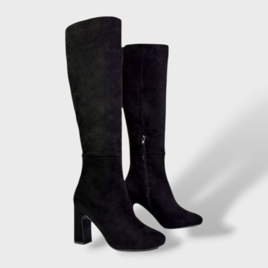 Botas Altas Mujer Tacón Ancho Elegantes, Tacones, detalle de tela | Moda Acosta