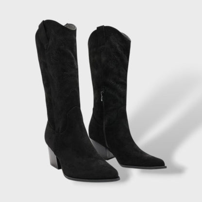 Botas Cowboy Mujer Media Caña Tacón Ancho Bordadas