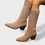 Botas Cowboy Mujer Invierno de Ante Sintético, botas de moda, detalle de tela | Moda Acosta