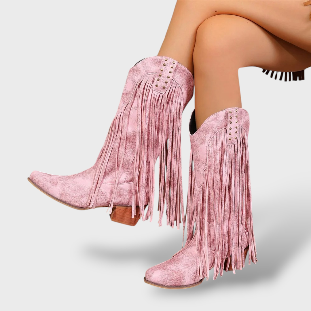 Botas Cowboy Mujer Vintage con Flecos, botas de moda, primer plano | Moda Acosta