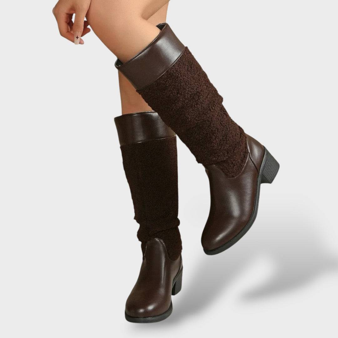 Botas Mujer Largas Retro Tacón Grueso, Tacones, detalle de tela | Moda Acosta
