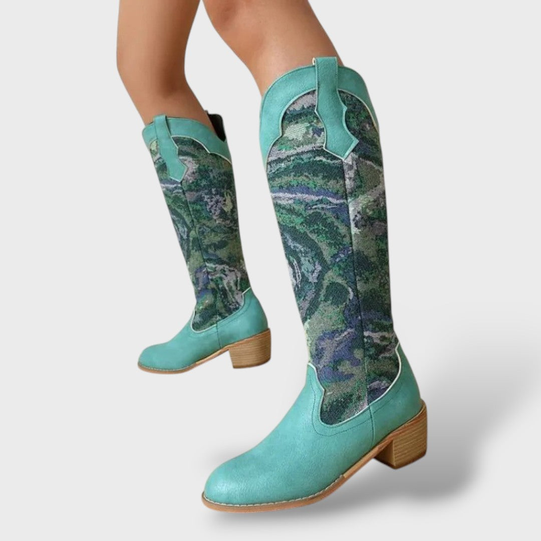 Botas Mujer Bordadas Tacón Cuadrado Elegantes, Tacones, color disponible | Moda Acosta
