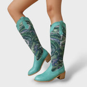 Botas Mujer Bordadas Tacón Cuadrado Elegantes, Tacones, detalle de tela | Moda Acosta
