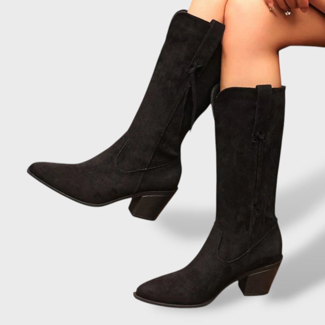 Botas Cowboy Mujer Invierno de Ante Sintético, botas de moda, vista lateral | Moda Acosta