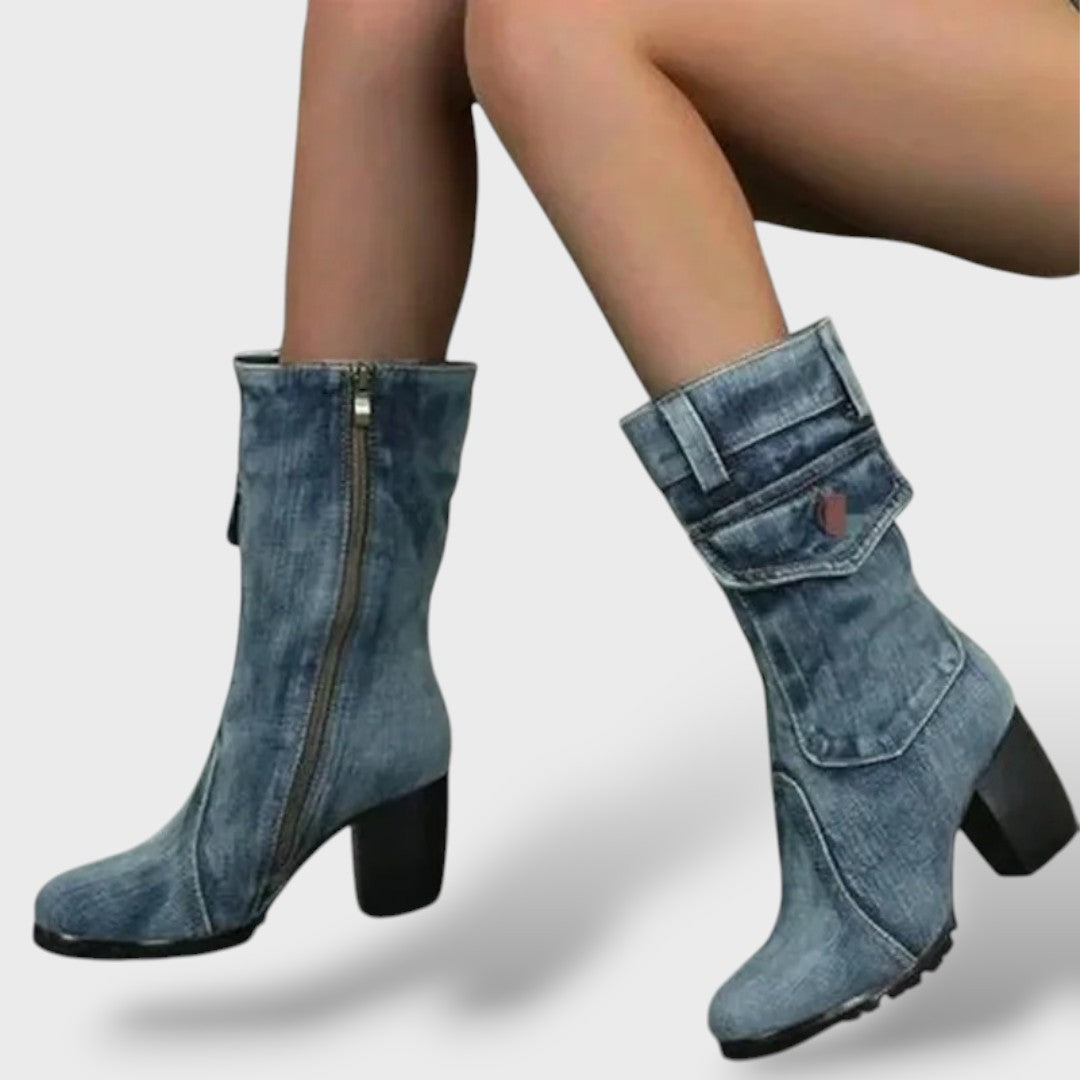 Botas Cowboy Mujer Tacón Alto Denim, Tacones, vista trasera | Moda Acosta