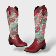 Botas Mujer Bordadas Tacón Cuadrado Elegantes, Tacones, vista frontal | Moda Acosta