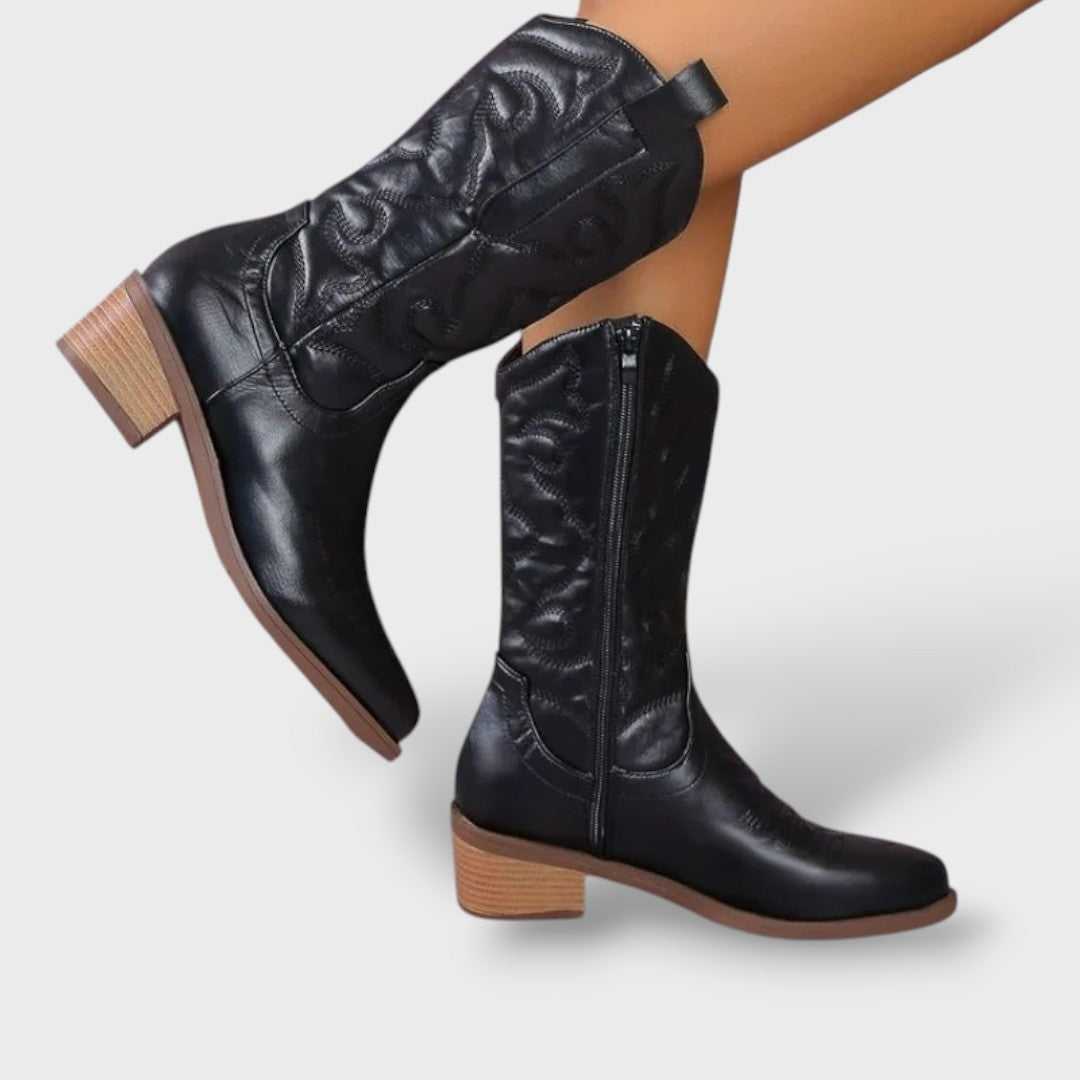 Botas Cowboy Mujer Retro Bordadas, botas de moda, detalle de tela | Moda Acosta