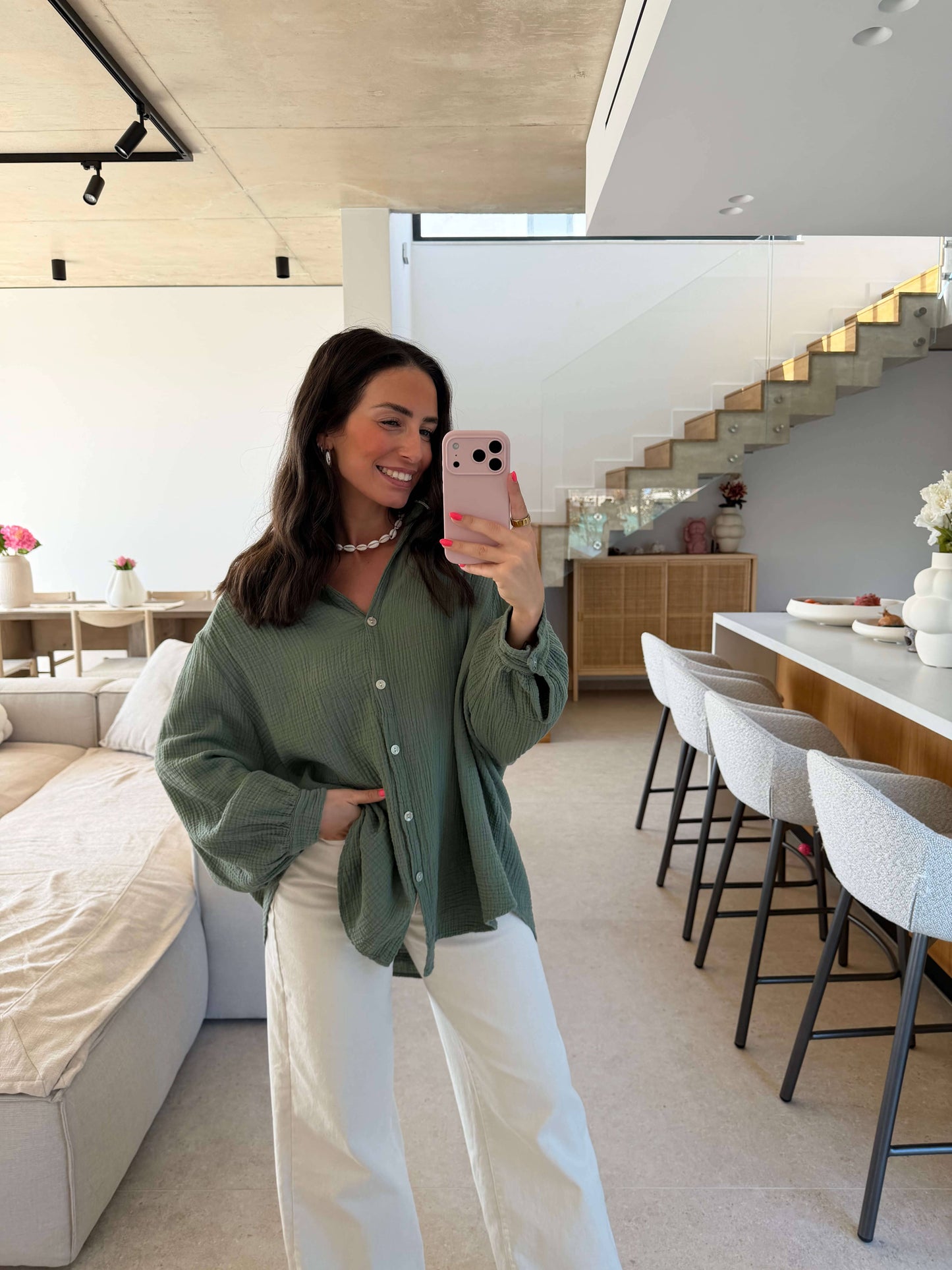 Musselin Bluse - Khaki
