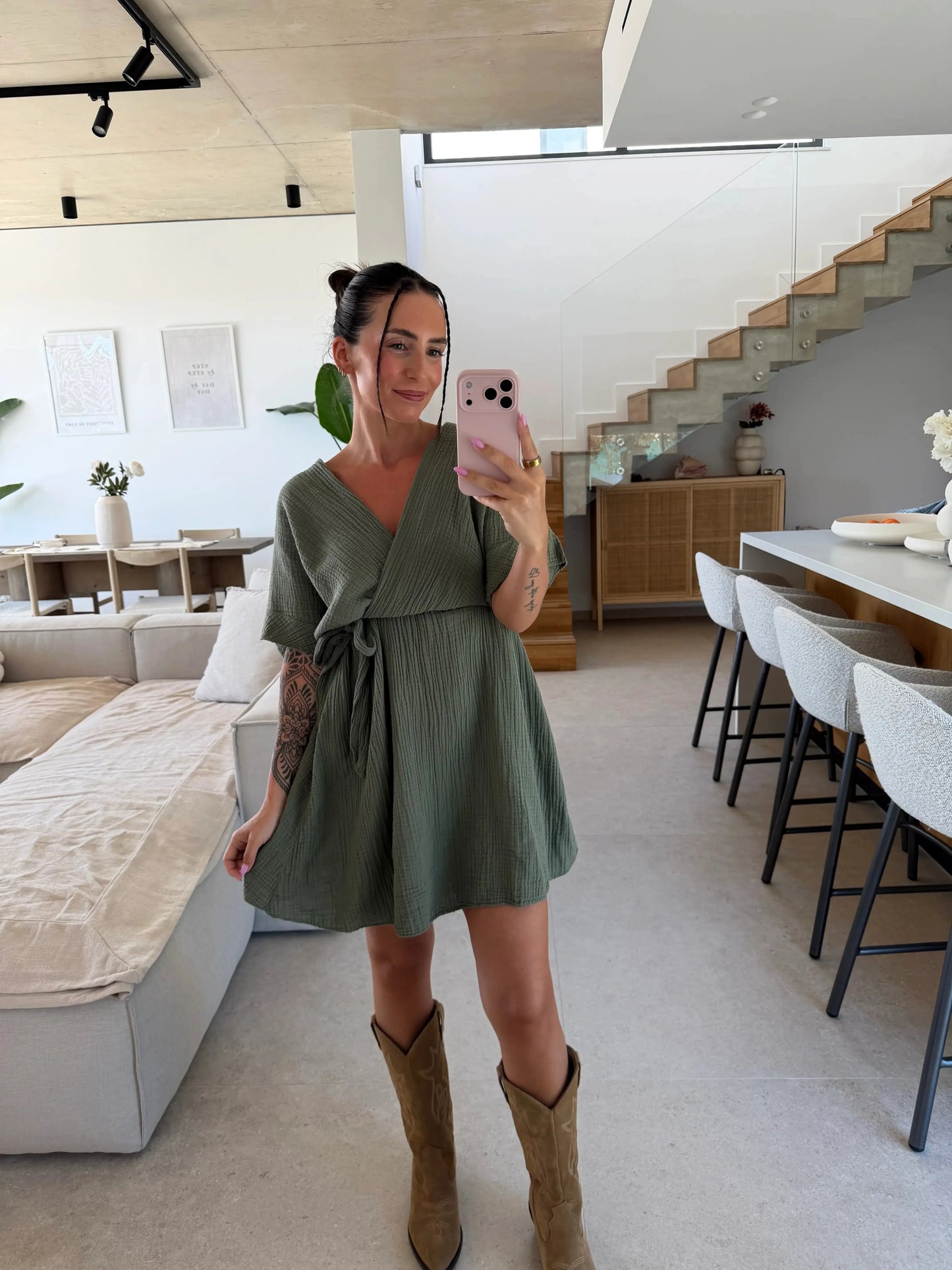 Musselin Kleid – Khaki