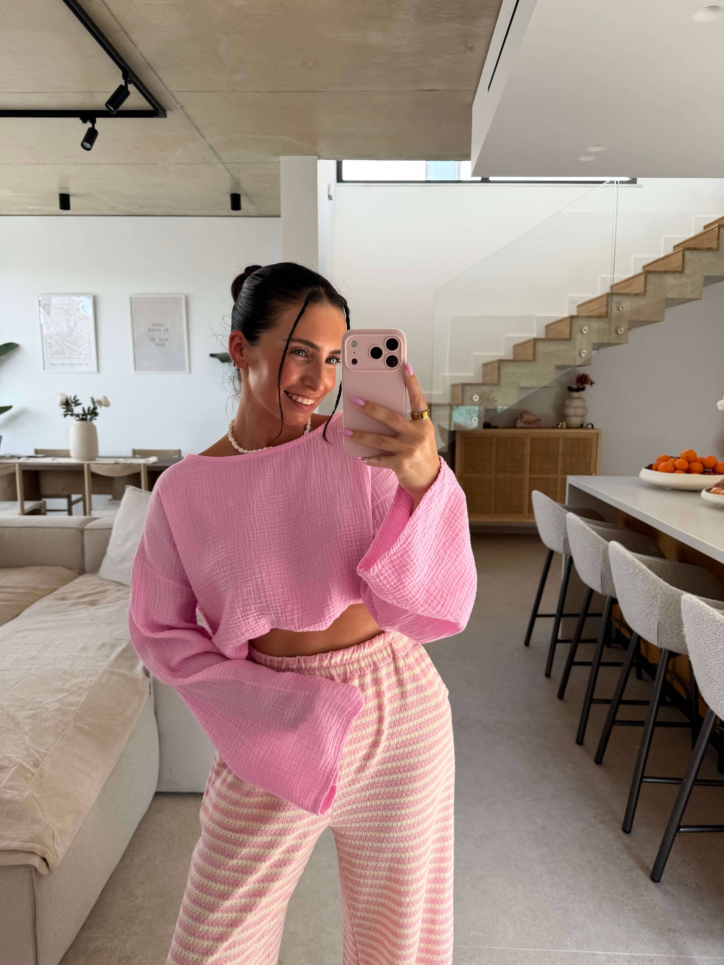Musselin Langarmshirt - Rosa