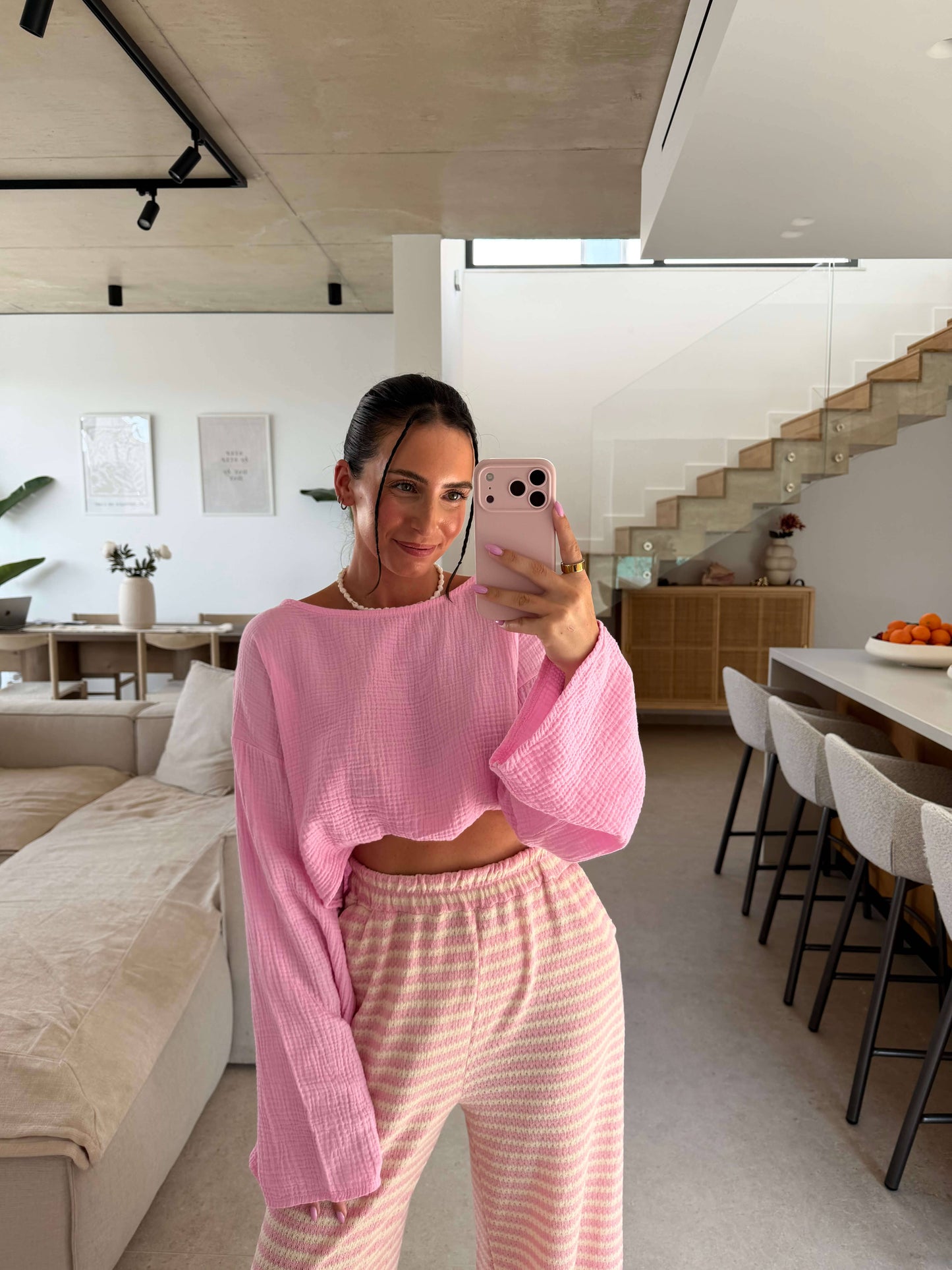 Musselin Langarmshirt - Rosa