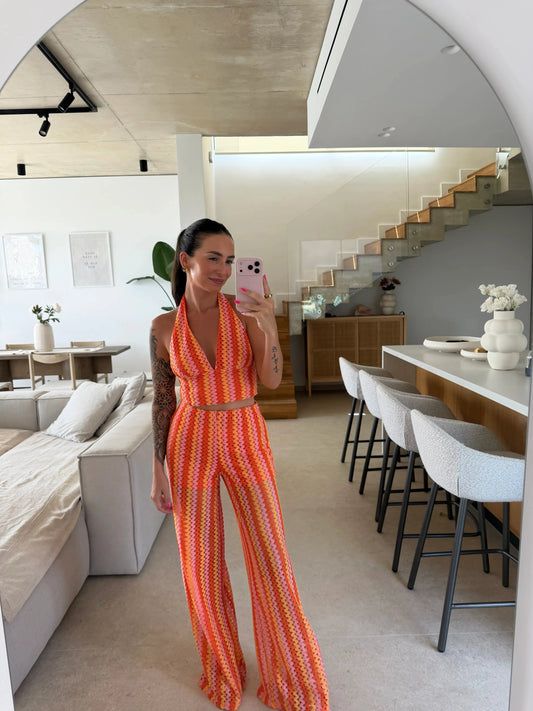 Neckholder Top im Häkel-Look – Orange
