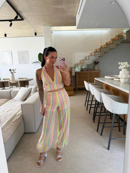 Neckholder Top im Häkel-Look – Rosa