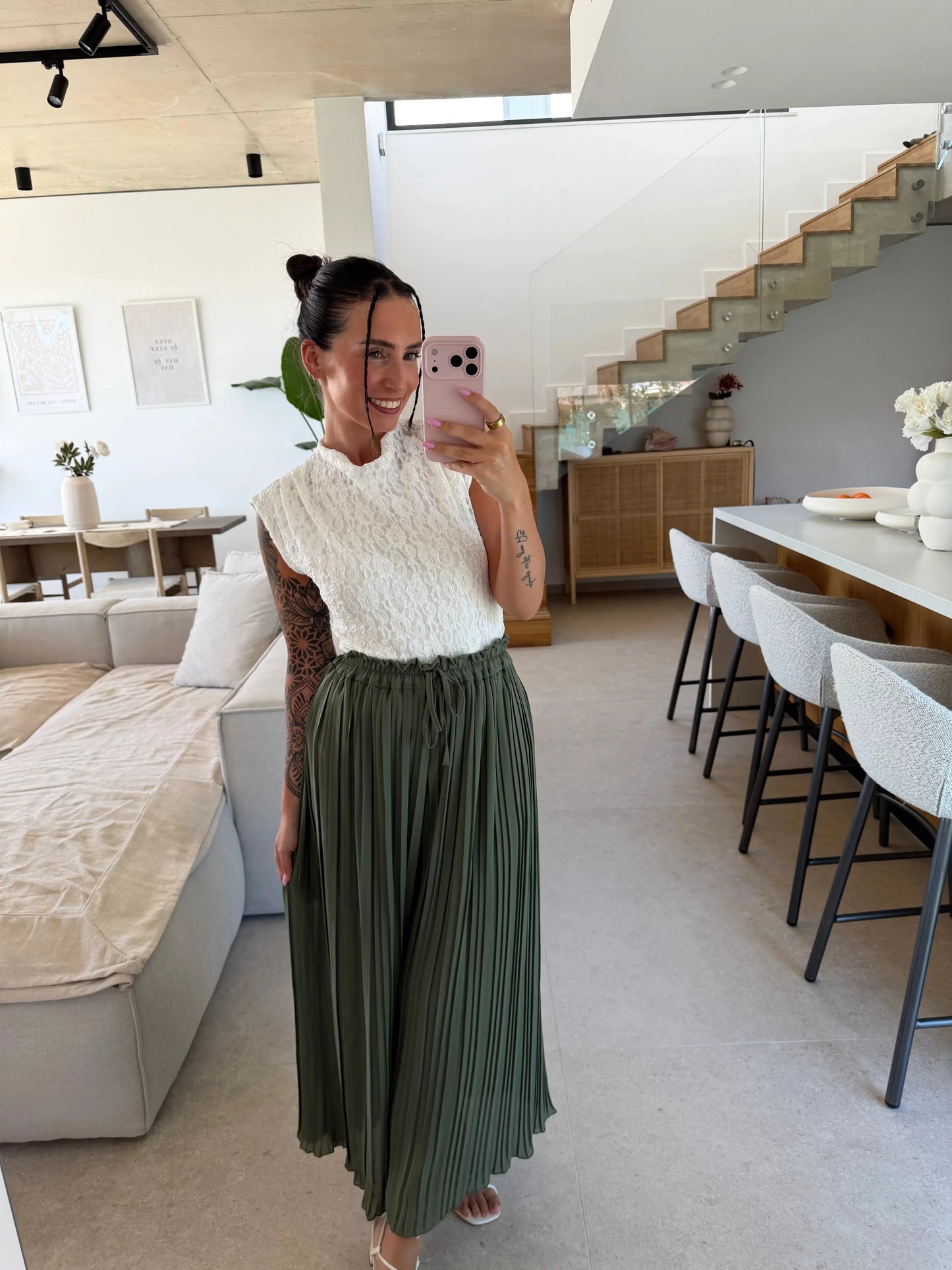 Plissee Hose – Khaki