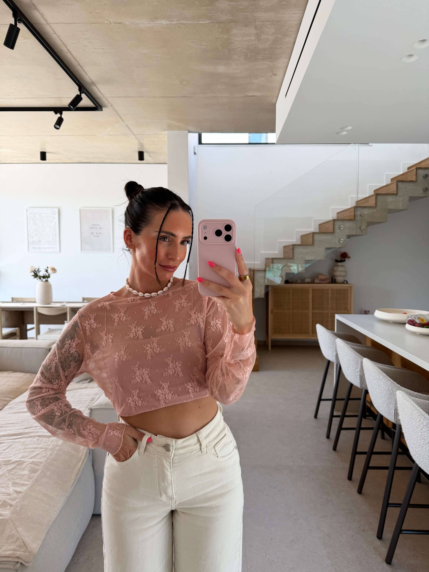 Spitzen Longsleeve – Apricot