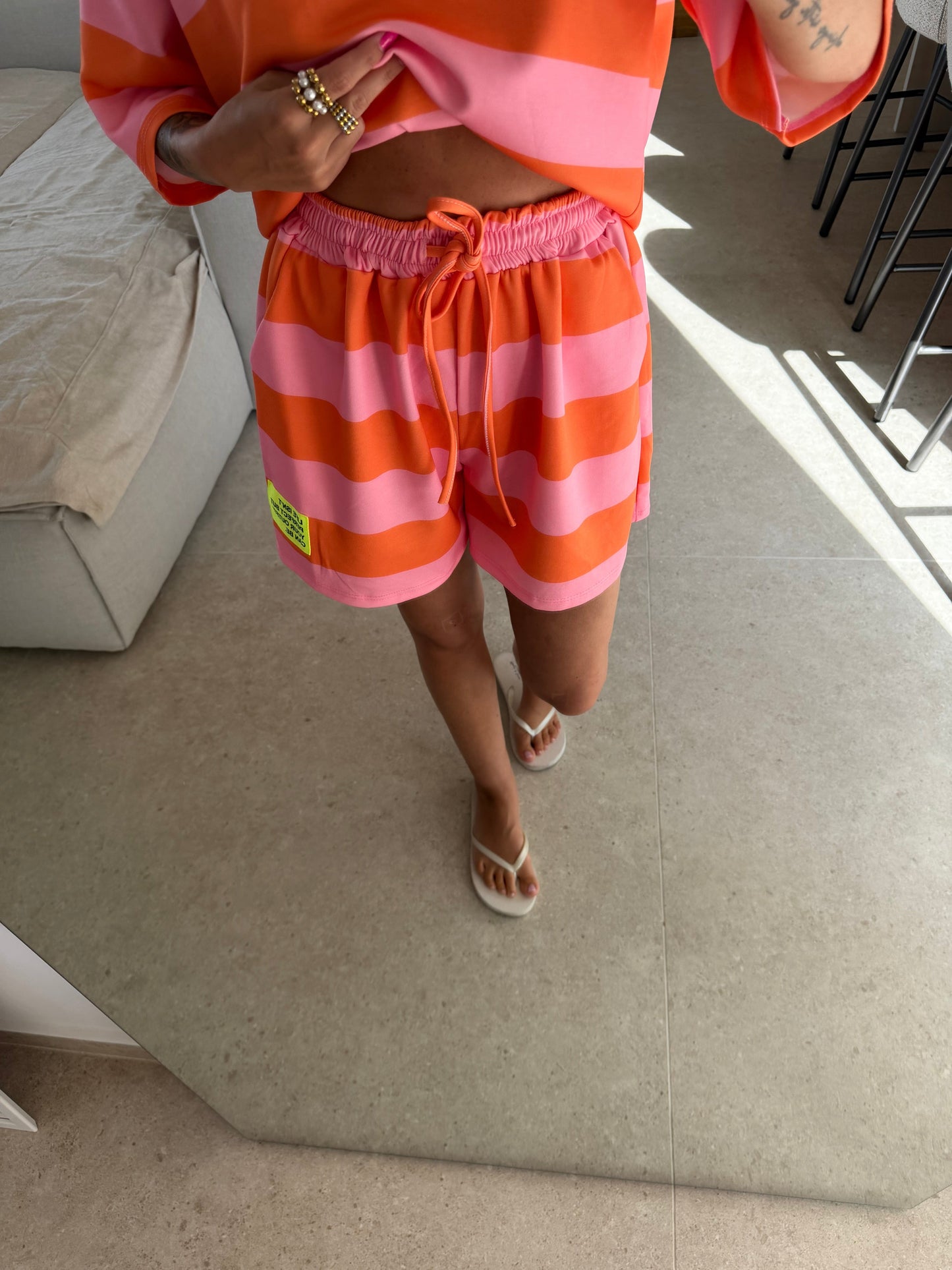 Streifen Shorts – Rosa/Orange