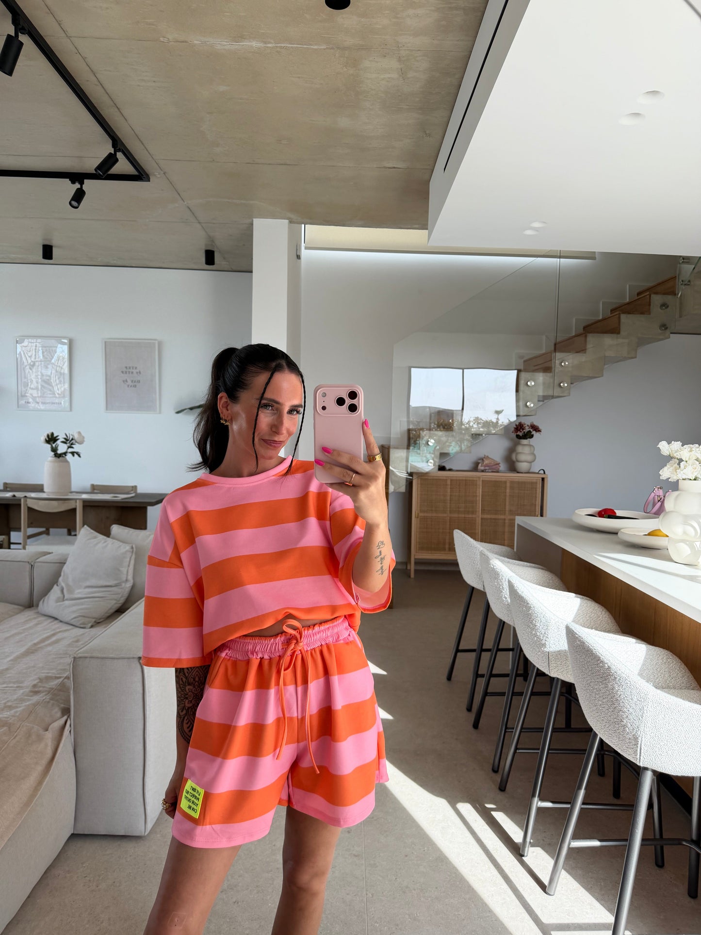 Streifen Shorts – Rosa/Orange