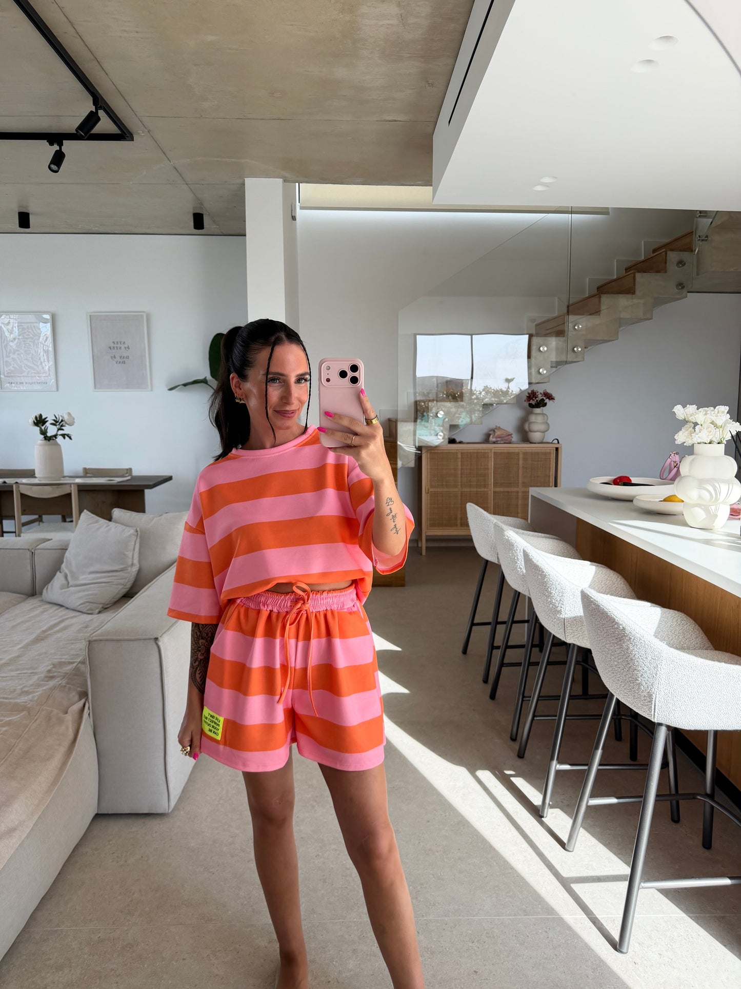 Streifen T-Shirt – Rosa/Orange