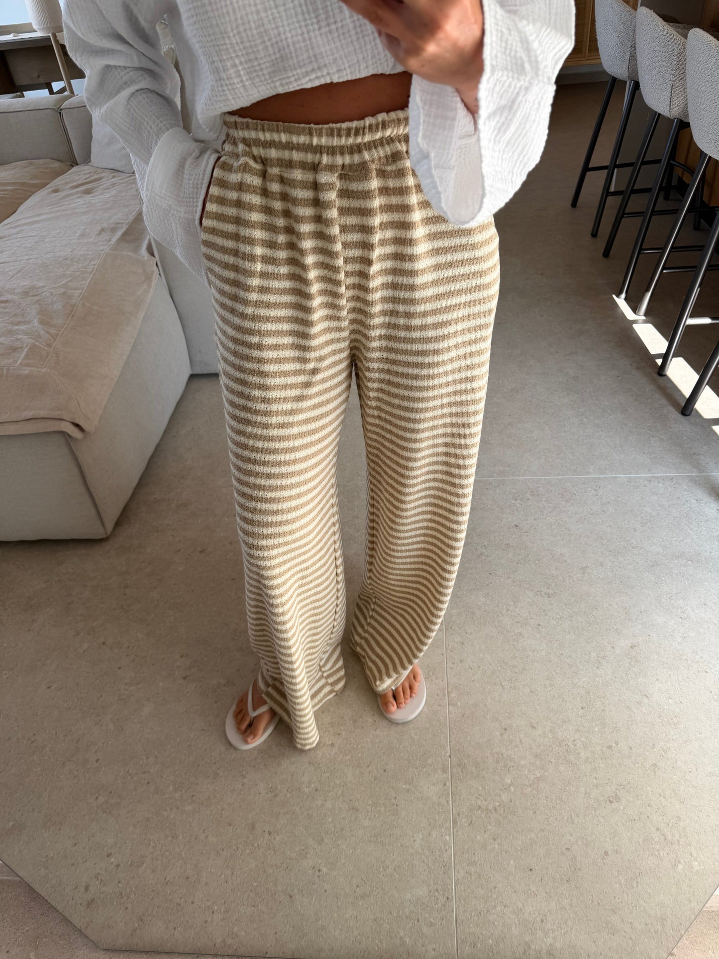 Strickhose gestreift - Beige/Weiß