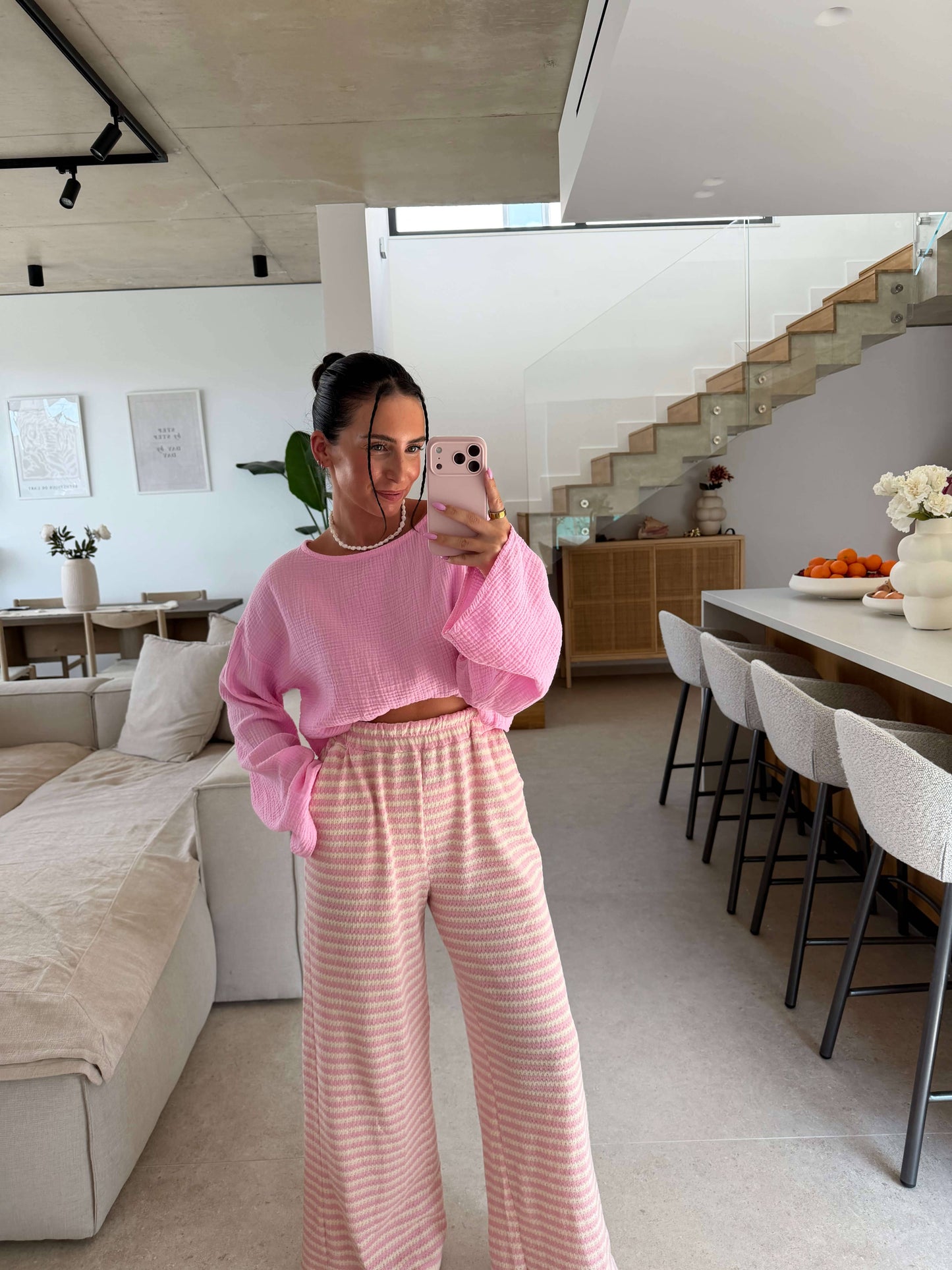 Musselin Langarmshirt - Rosa