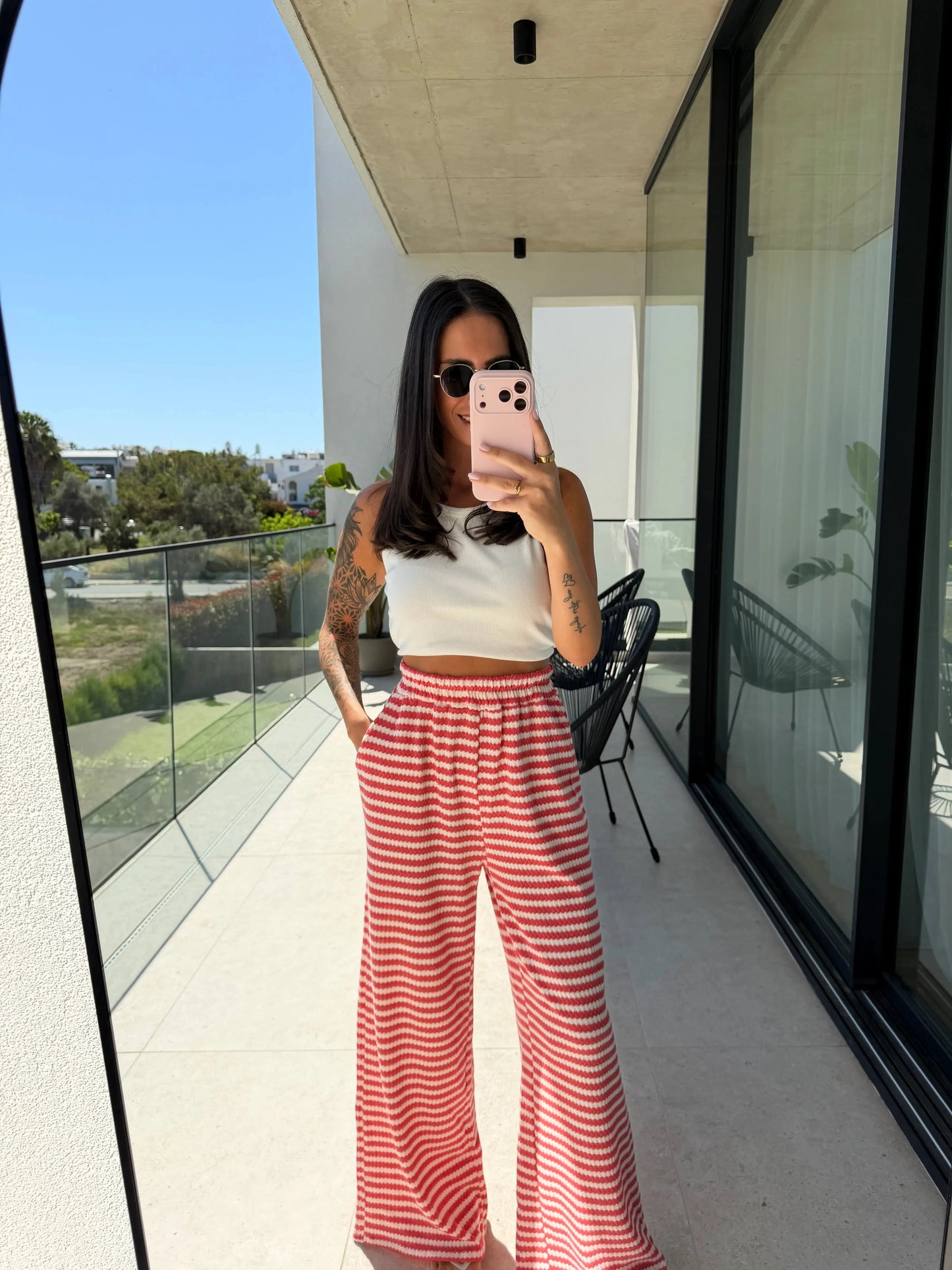 Strickhose gestreift - Rot/Weiß