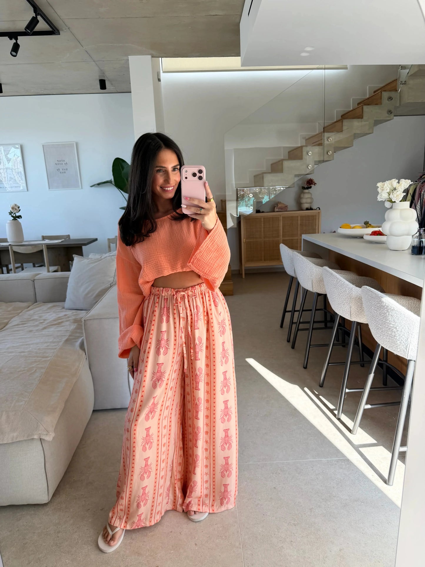 Summerprint Schlabberhose – Apricot