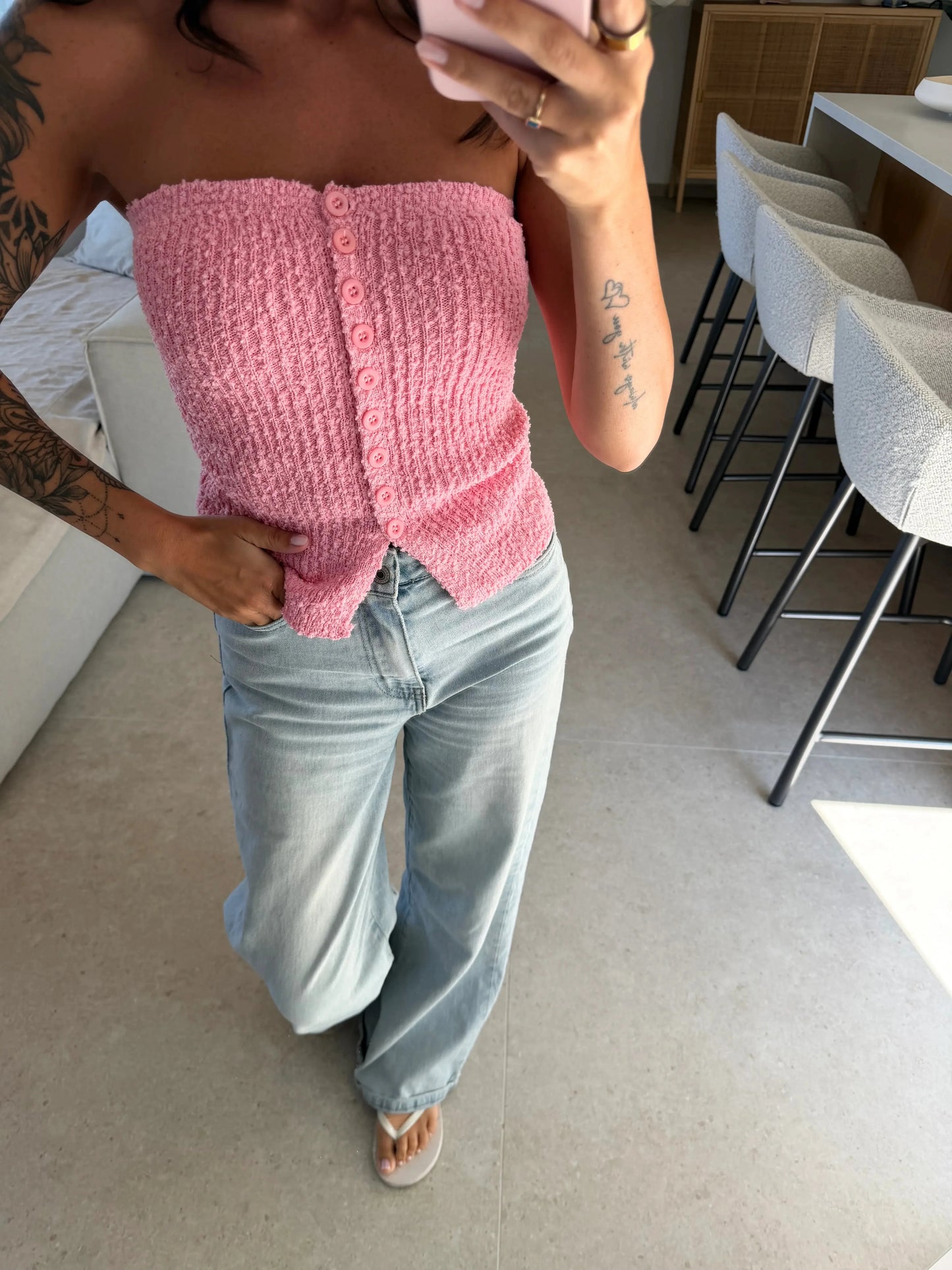 Trägerloses Stricktop – Rosa