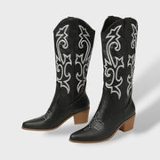 Botas Cowboy Mujer Altas Bordadas – Tacón Grueso, Tacones, vista frontal | Moda Acosta
