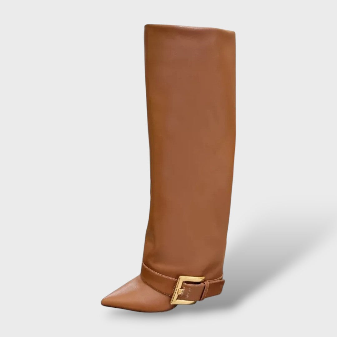 Botas Altas Mujer Tacón Fino con Hebilla, Tacones, detalle de tela | Moda Acosta