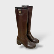 Botas Largas de Cuero con Plataforma Estilo Knight, botas de moda, detalle de tela | Moda Acosta