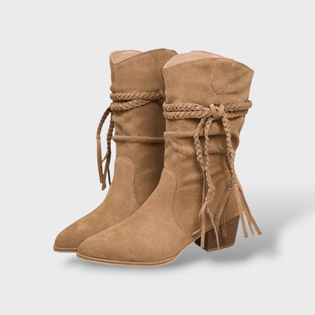 Botines Western Flecos Mujer, botas de moda, detalle de tela | Moda Acosta