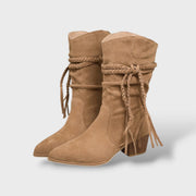 Botines Western Flecos Mujer, botas de moda, detalle de tela | Moda Acosta