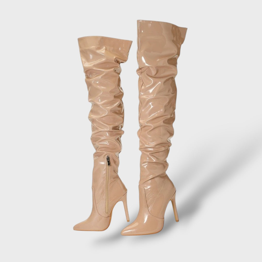 Botas Altas de Charol con Tacón de Aguja, Tacones, vista frontal | Moda Acosta