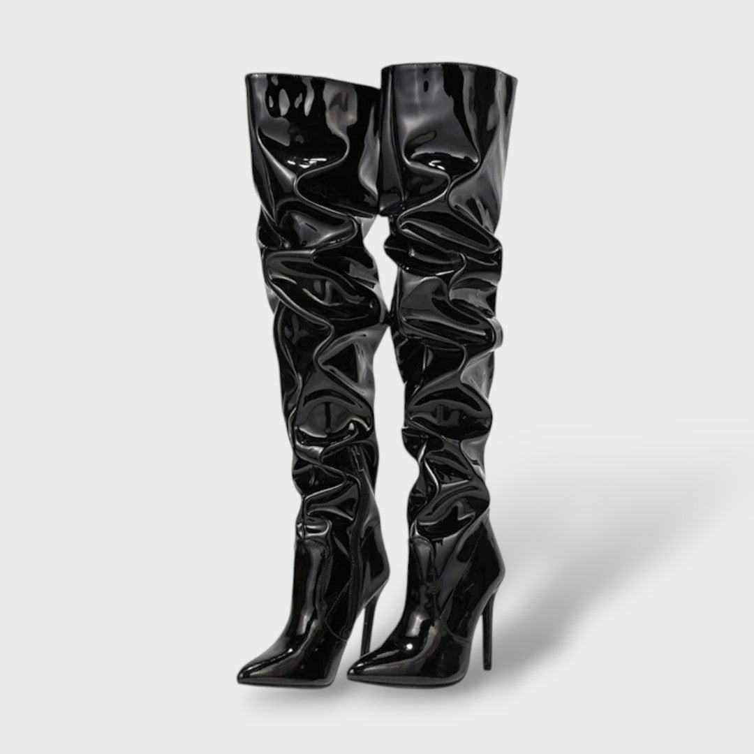 Botas Altas de Charol con Tacón de Aguja, Tacones, vista lateral | Moda Acosta